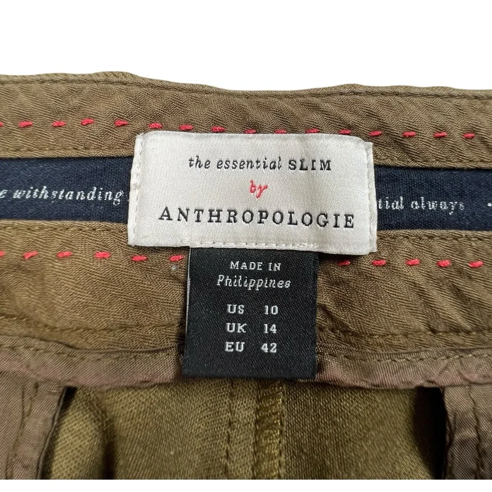 Anthropologie The‎ Essential Slim Womens 10 Green Cargo Pant Mid Rise